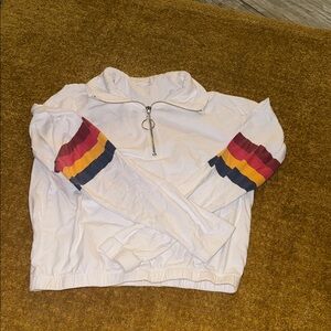 Full Tilt White Crop Top with Striped Sleeves